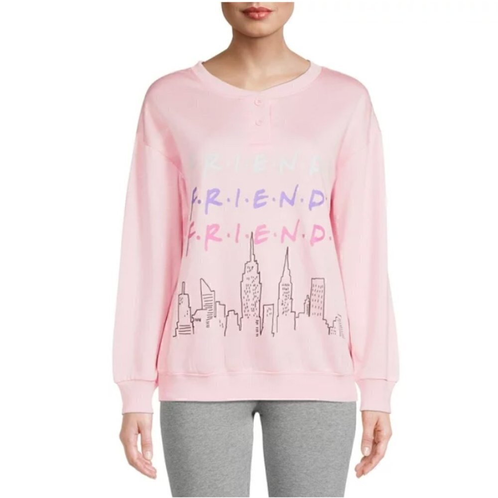 Friends Pink Pajamas Long Sleeve Fleece Lined Top Size Large